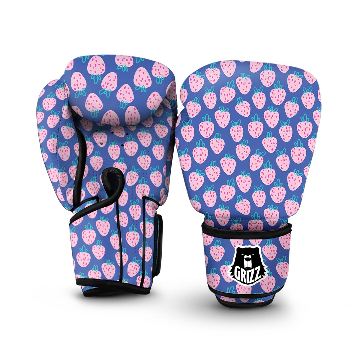 Blue Strawberry Pattern Print Boxing Gloves-grizzshop