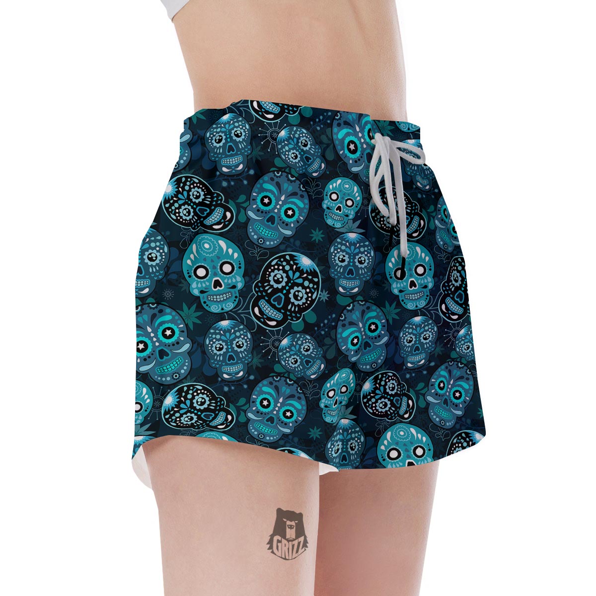 Blue Sugar Skull Print Women's Shorts-grizzshop