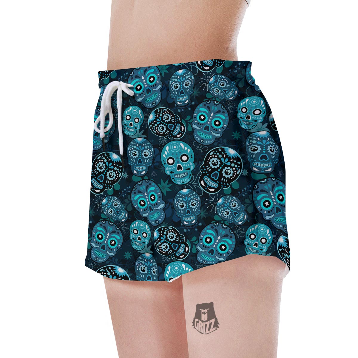 Blue Sugar Skull Print Women's Shorts-grizzshop