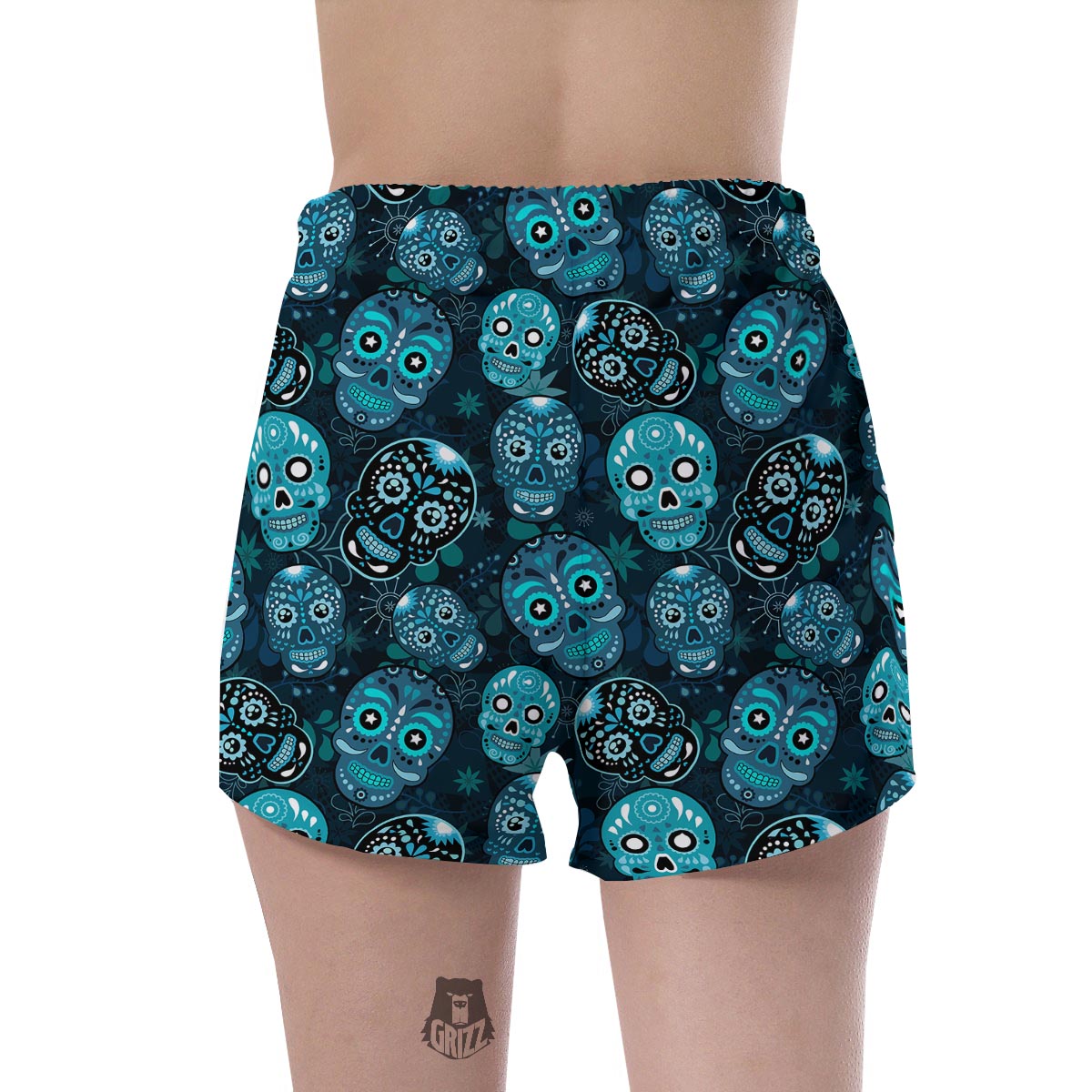 Blue Sugar Skull Print Women's Shorts-grizzshop