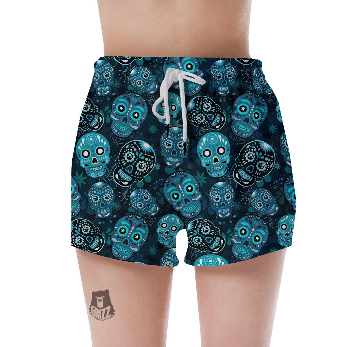 Blue Sugar Skull Print Women's Shorts-grizzshop