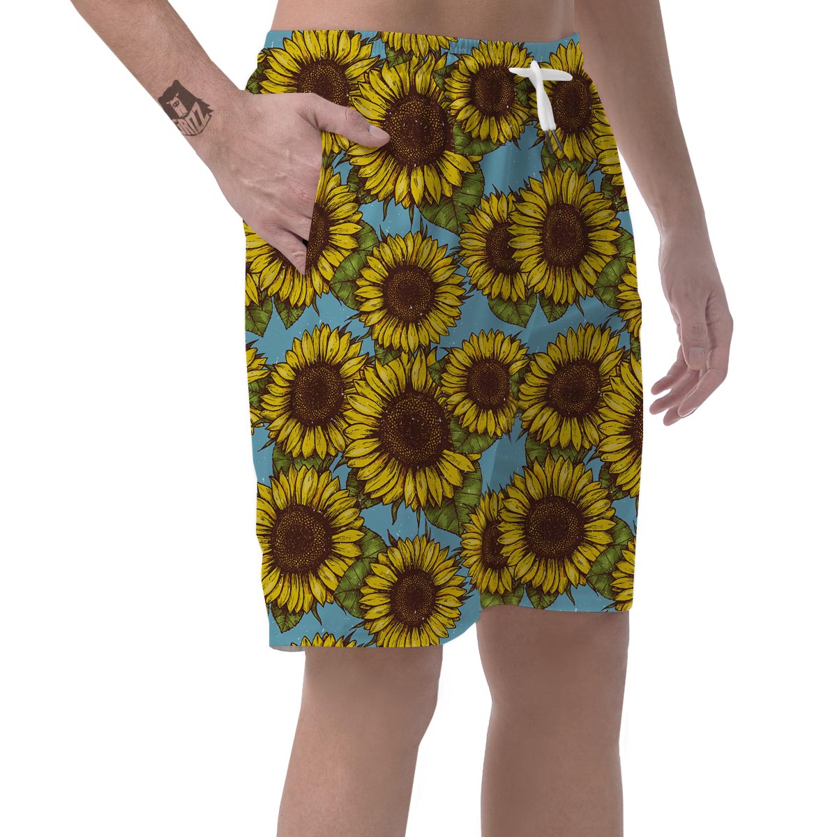 Blue Sunflower Print Men's Shorts-grizzshop