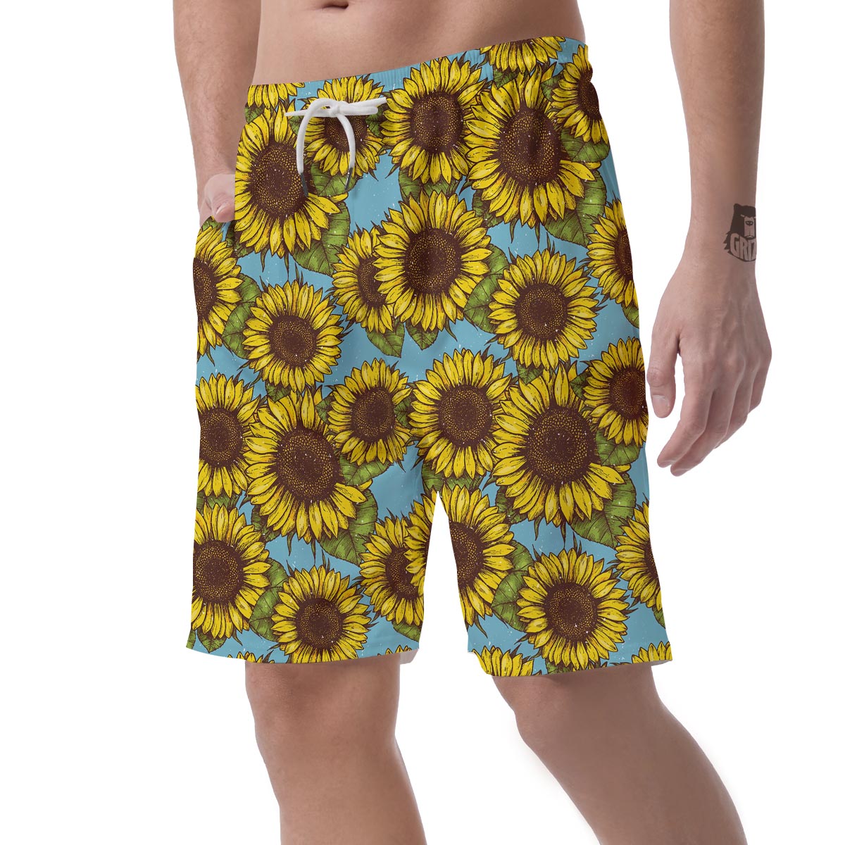 Blue Sunflower Print Men's Shorts-grizzshop