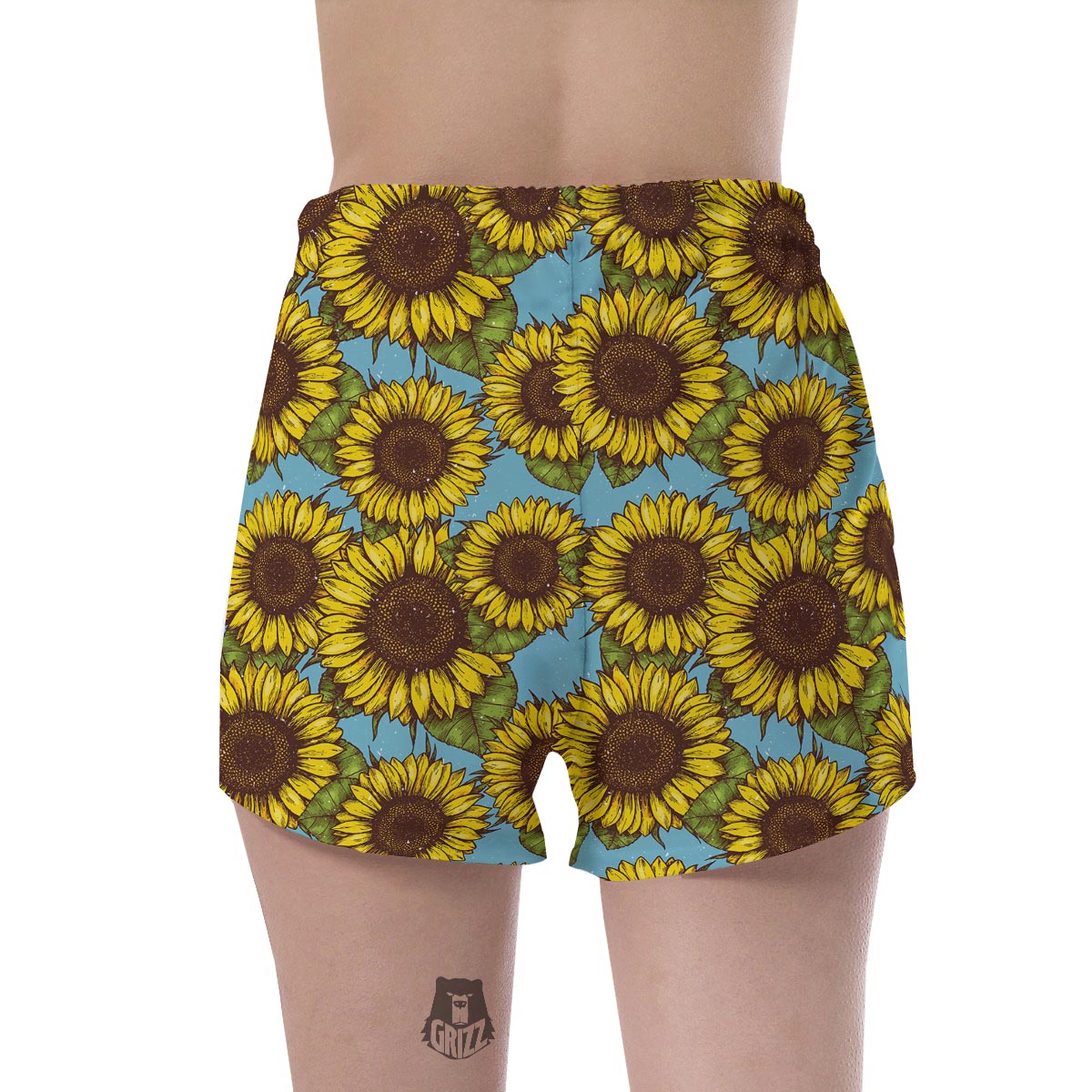 Blue Sunflower Print Women's Shorts-grizzshop