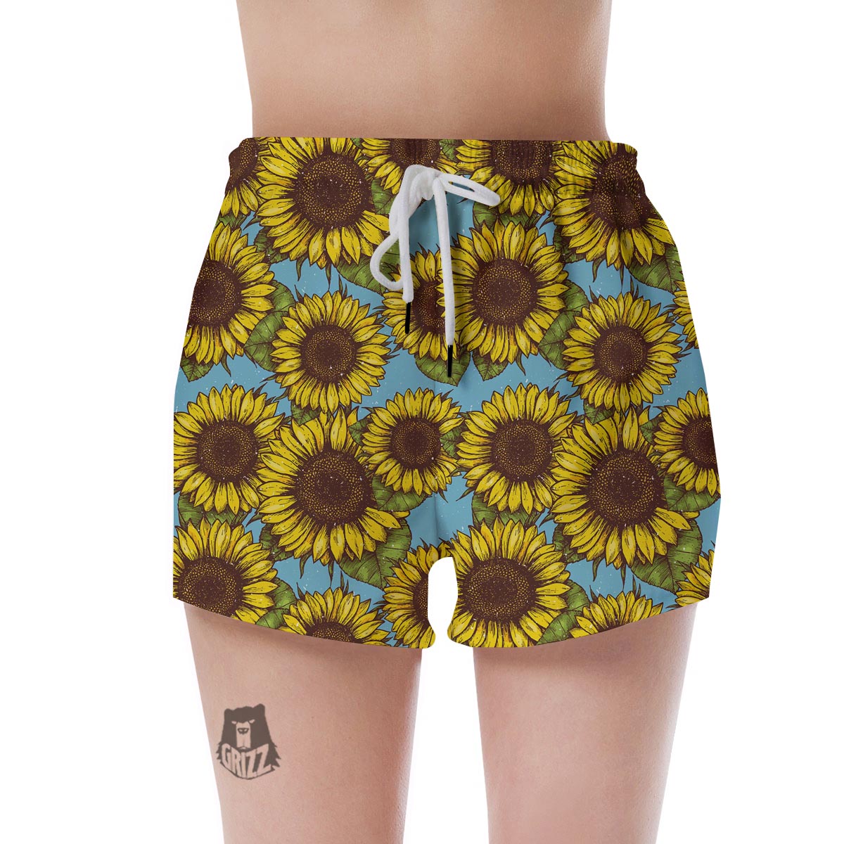 Blue Sunflower Print Women's Shorts-grizzshop