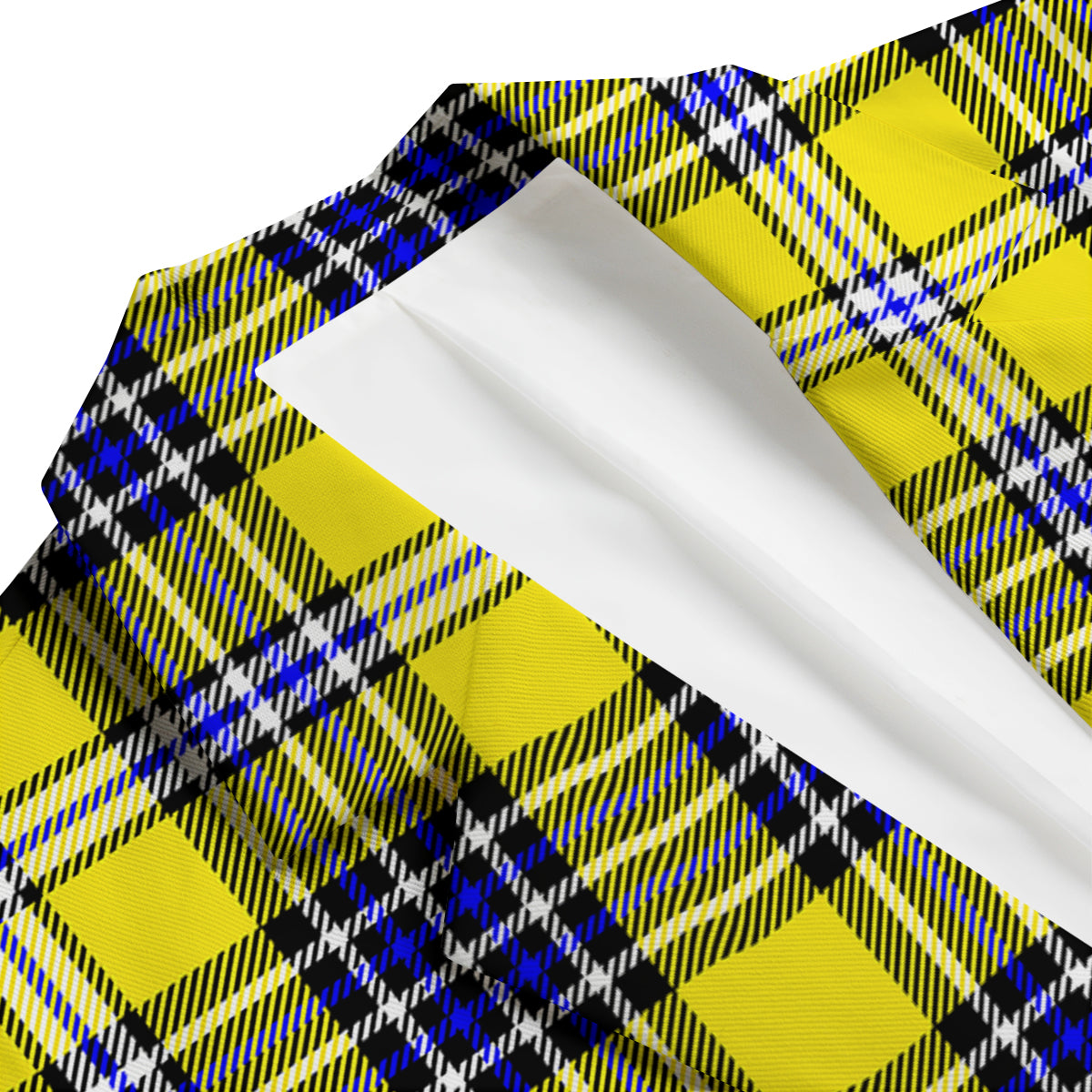 Blue Tartan And Black Yellow Print Pattern Men's Blazer-grizzshop