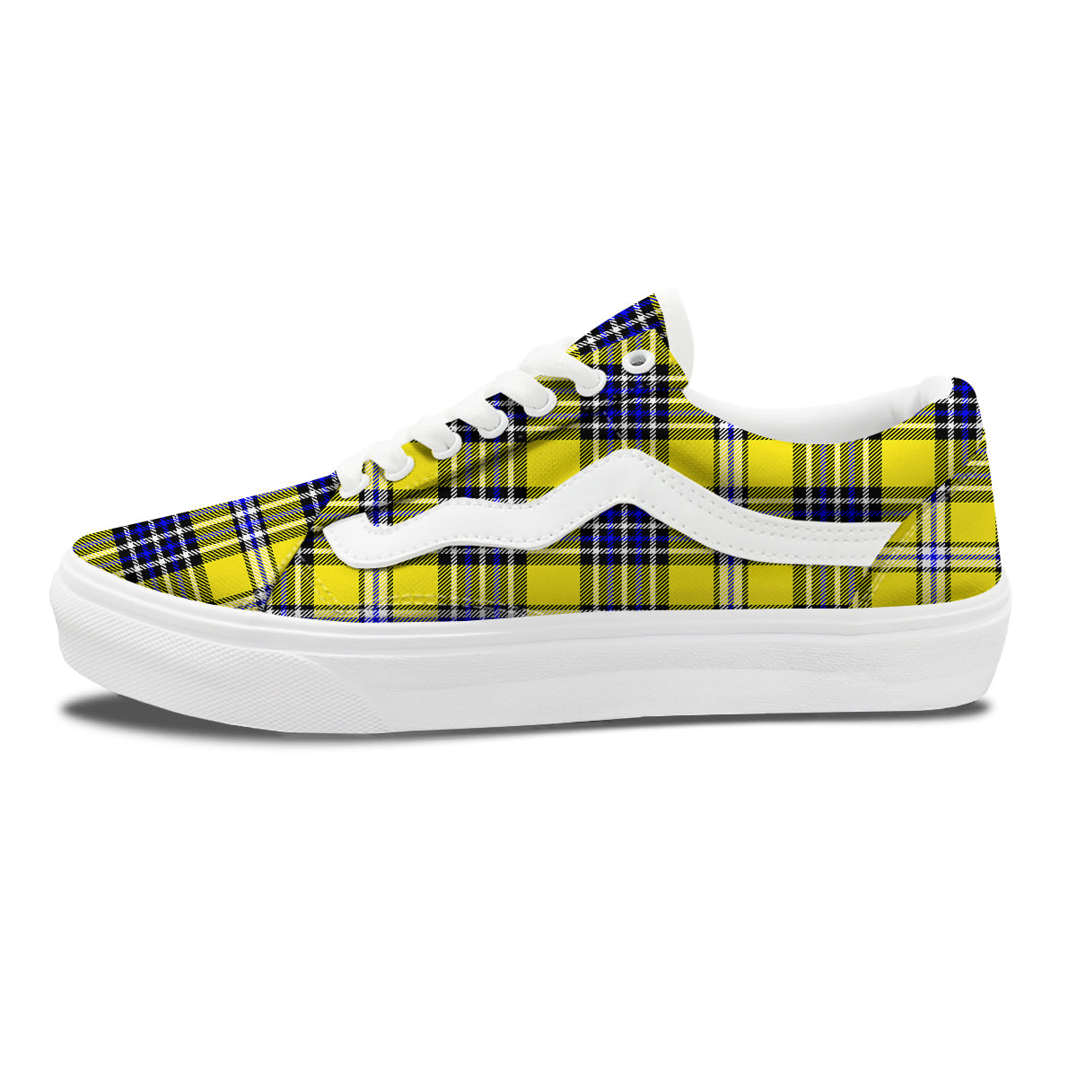 Blue Tartan And Black Yellow Print Pattern Skate Shoes-grizzshop