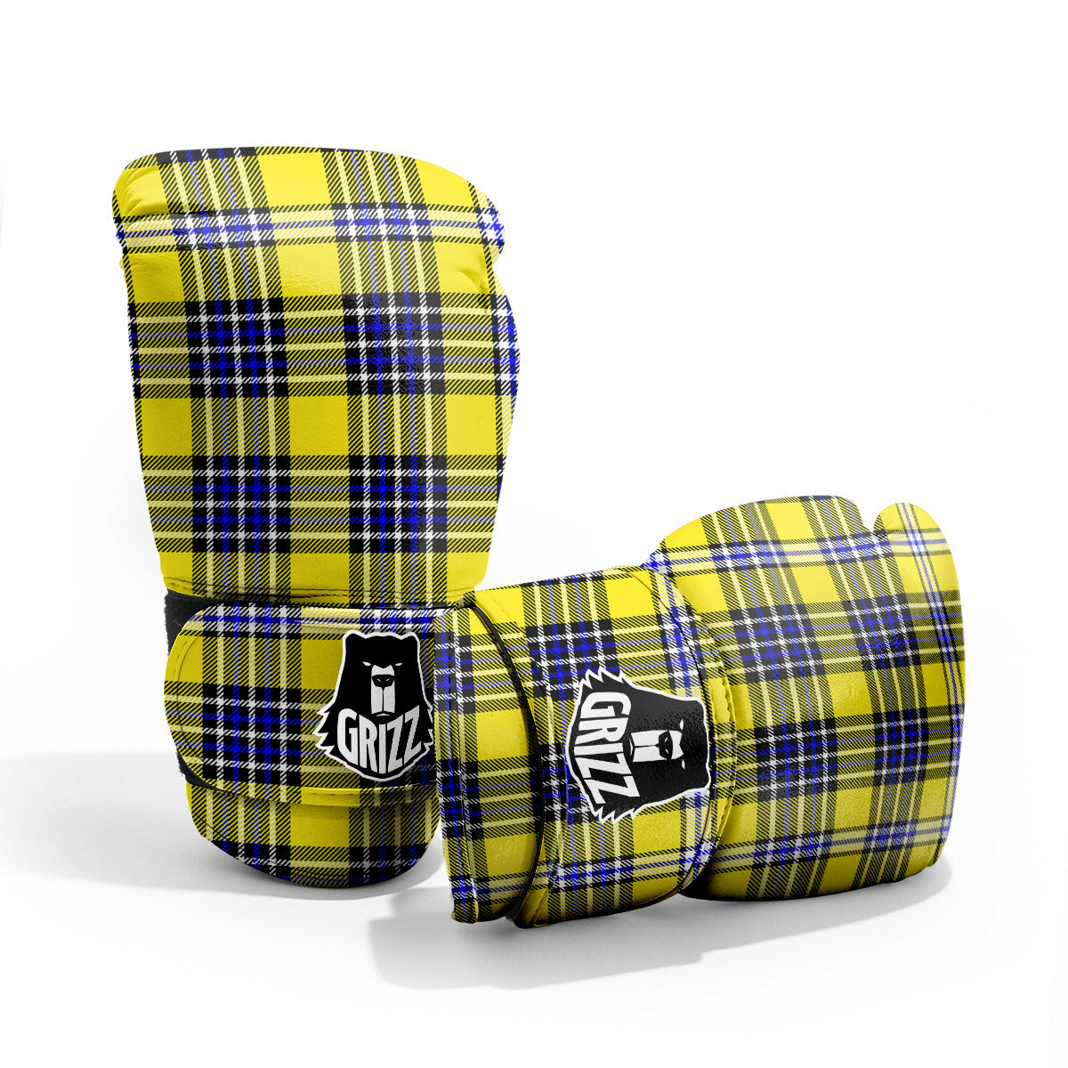 Blue Tartan And Black Yellow Print Pattern Pro Boxing Glove