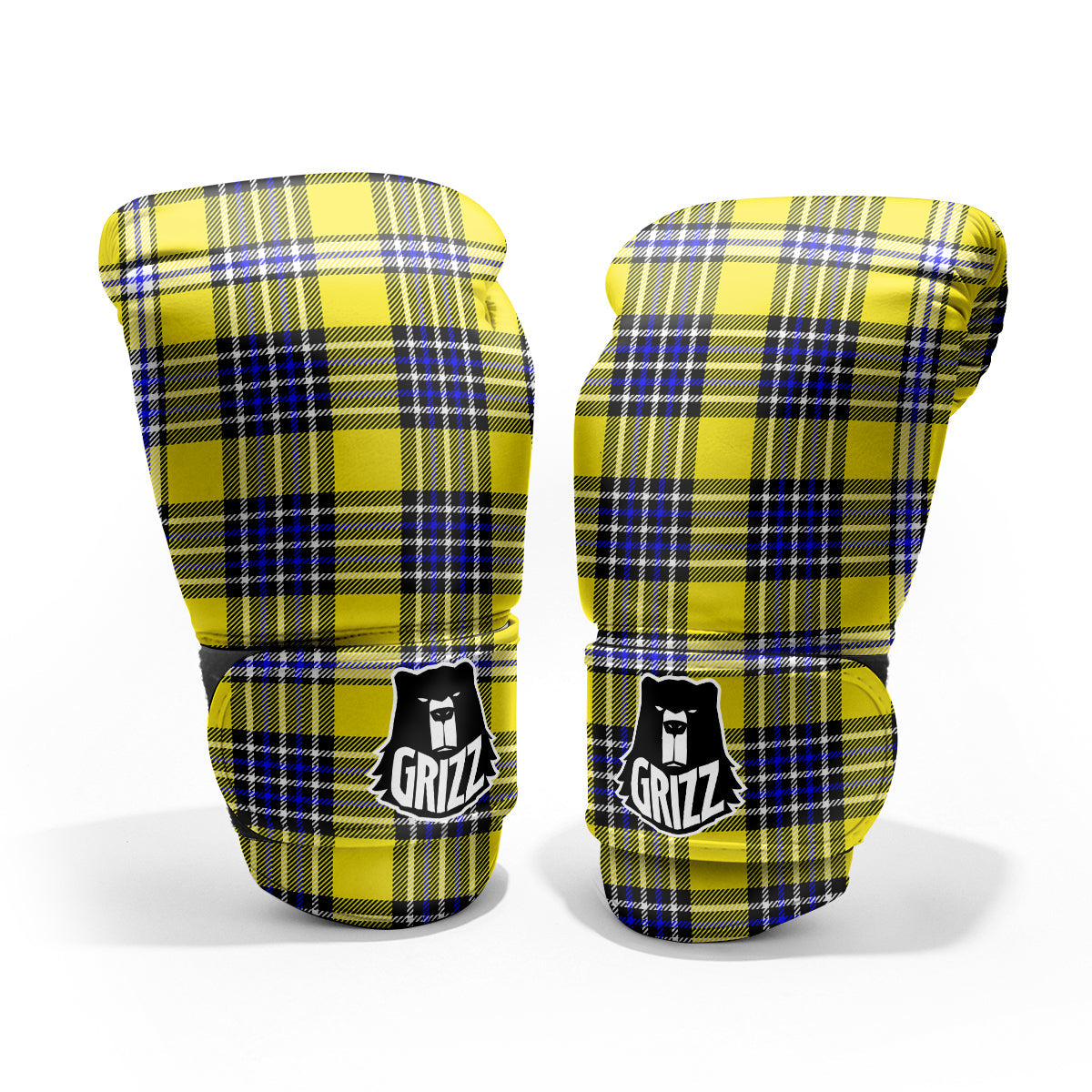 Blue Tartan And Black Yellow Print Pattern Pro Boxing Glove