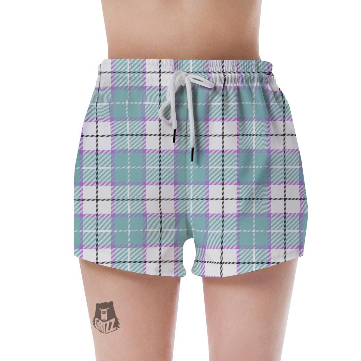 Blue Tartan Plaid Women's Shorts-grizzshop