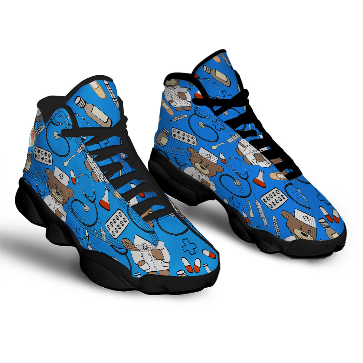Blue Teddy Bear Nurse Black Basketball Shoes-grizzshop
