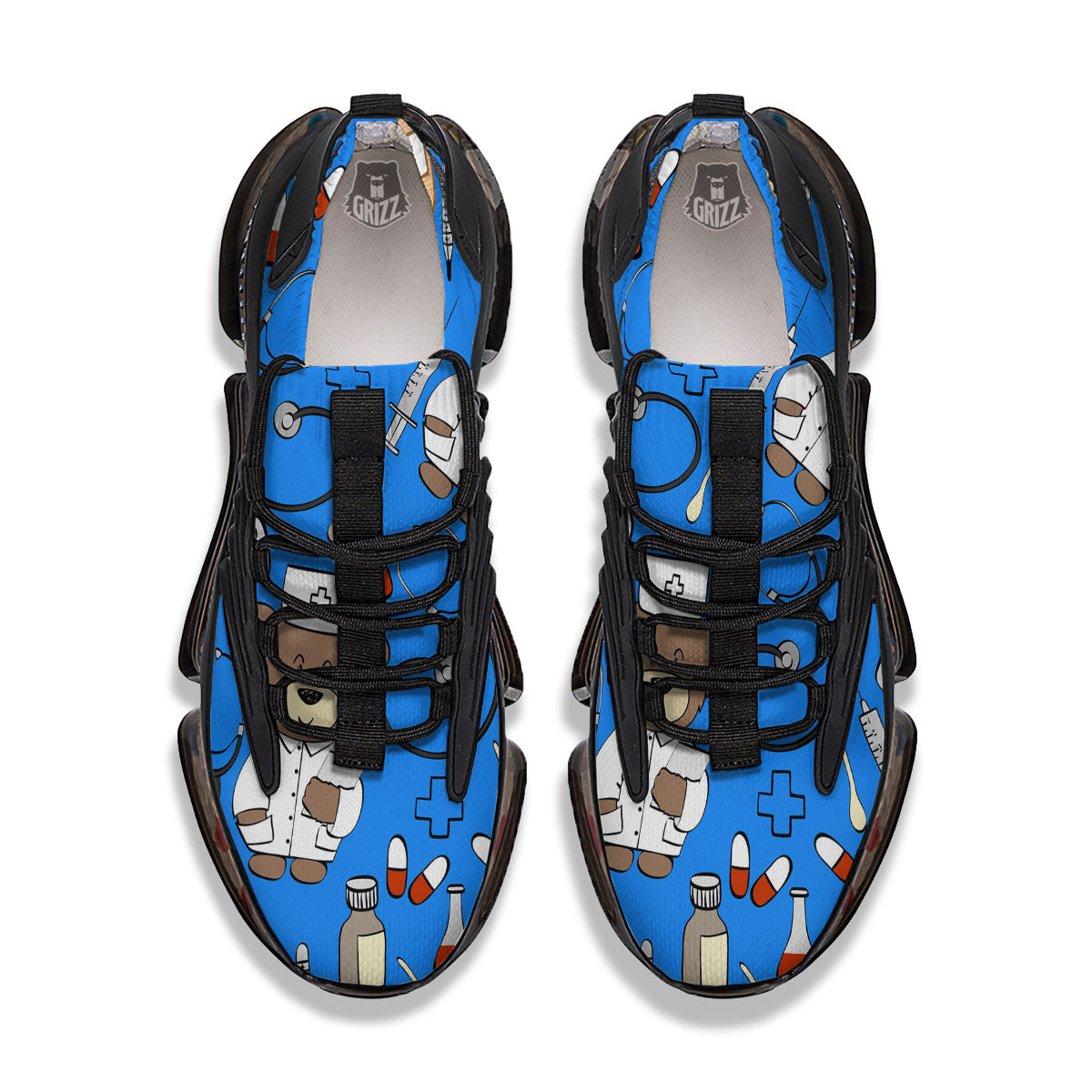 Blue Teddy Bear Nurse Black Gym Shoes-grizzshop