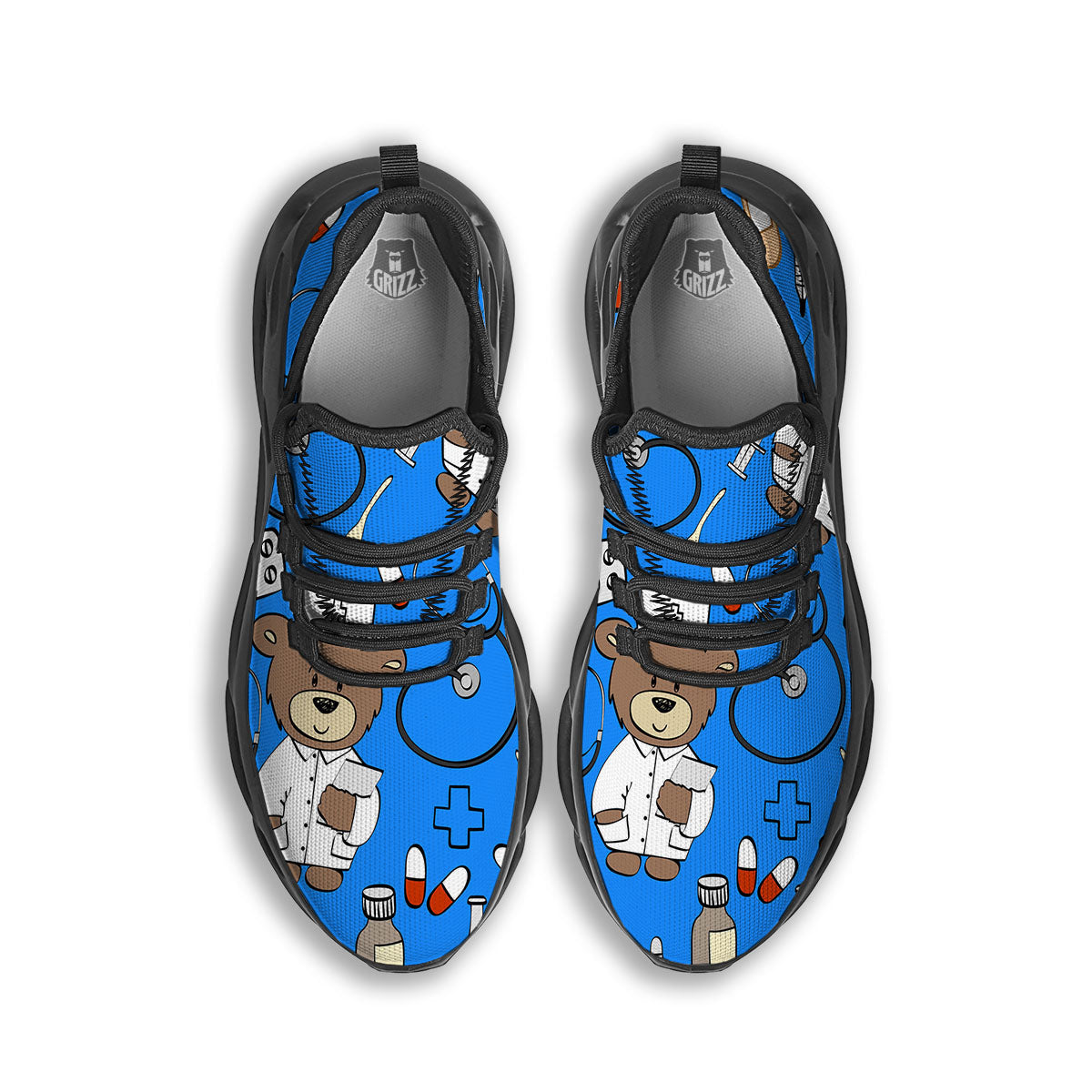 Blue Teddy Bear Nurse Black Running Shoes-grizzshop