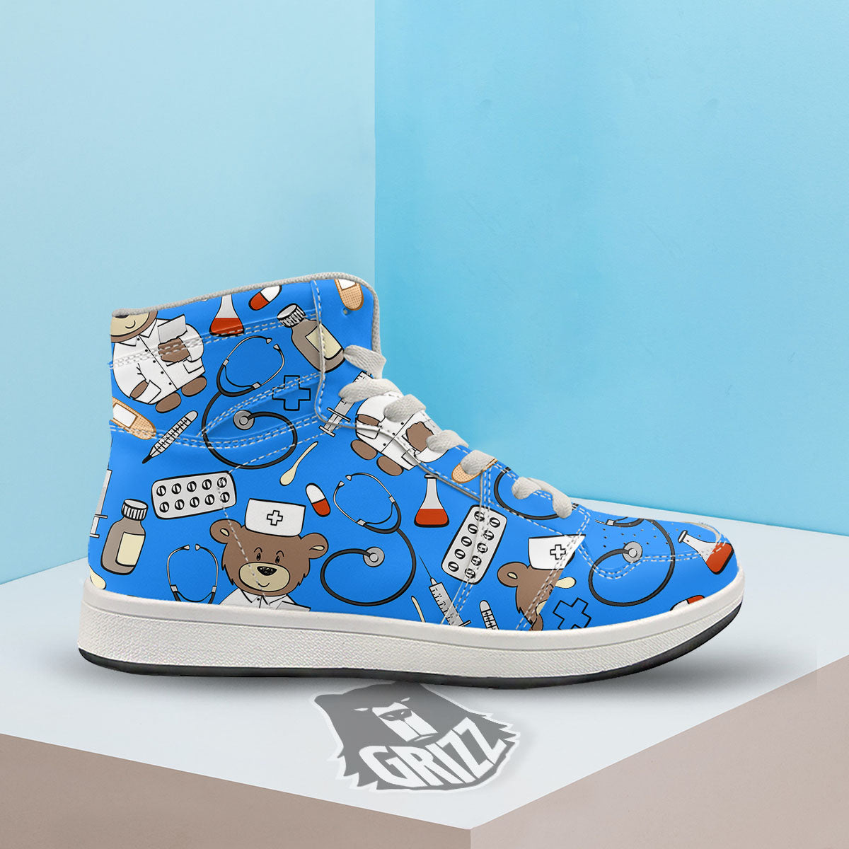 Blue Teddy Bear Nurse High Top Sneakers-grizzshop