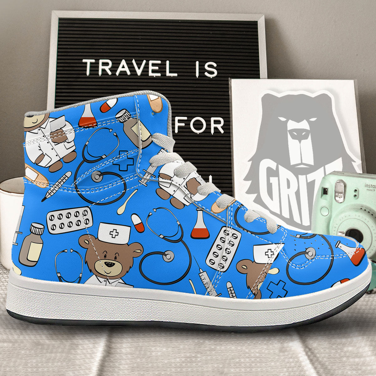 Blue Teddy Bear Nurse High Top Sneakers-grizzshop