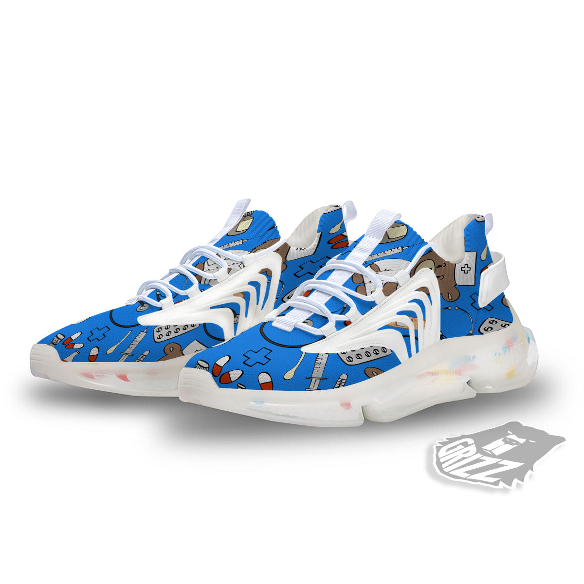Blue Teddy Bear Nurse White Gym Shoes-grizzshop