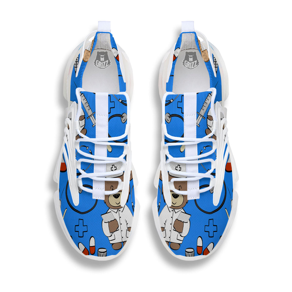Blue Teddy Bear Nurse White Gym Shoes-grizzshop