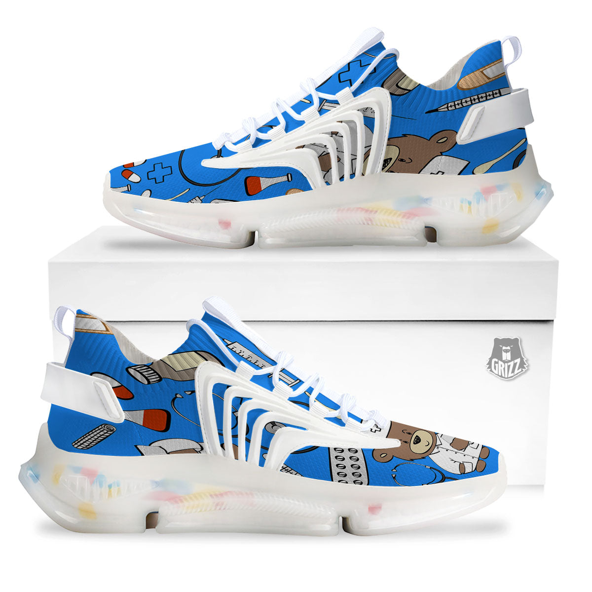 Blue Teddy Bear Nurse White Gym Shoes-grizzshop