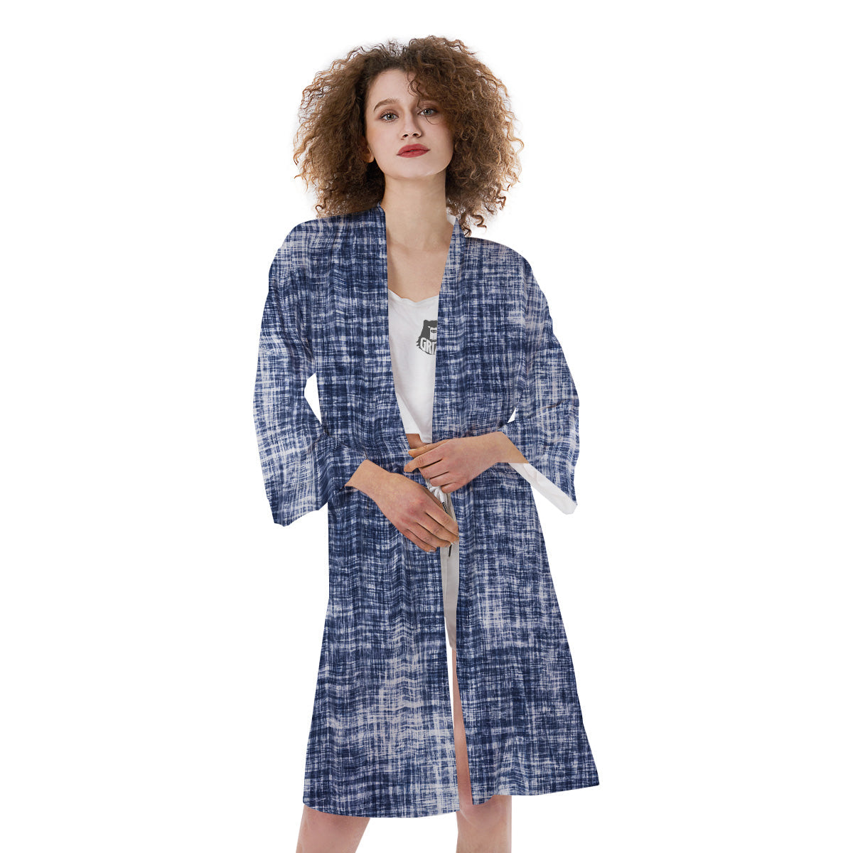 Blue Tie Dye Acid Wash Print Kimono-grizzshop