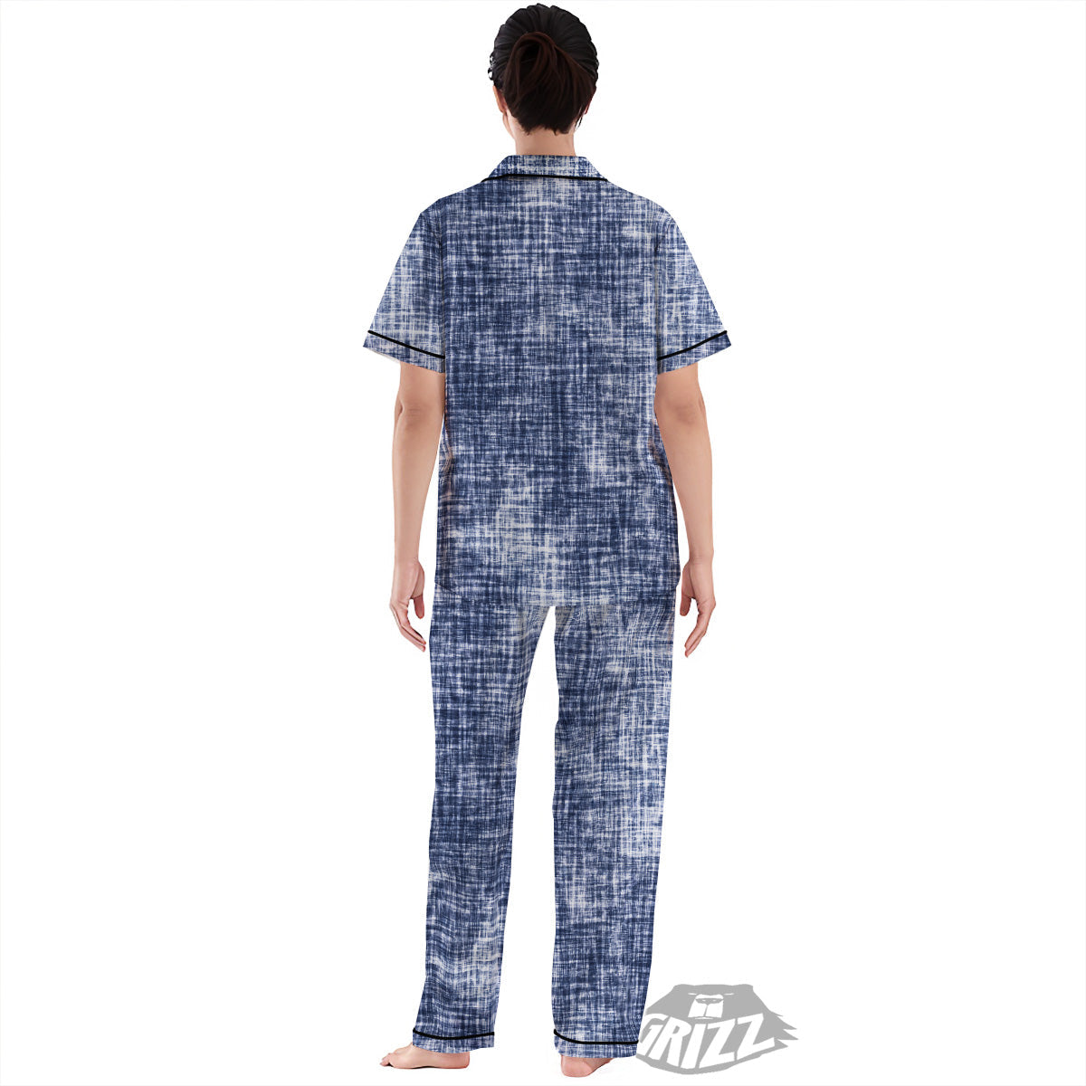 Blue Tie Dye Acid Wash Print Women's Pajamas Set-grizzshop