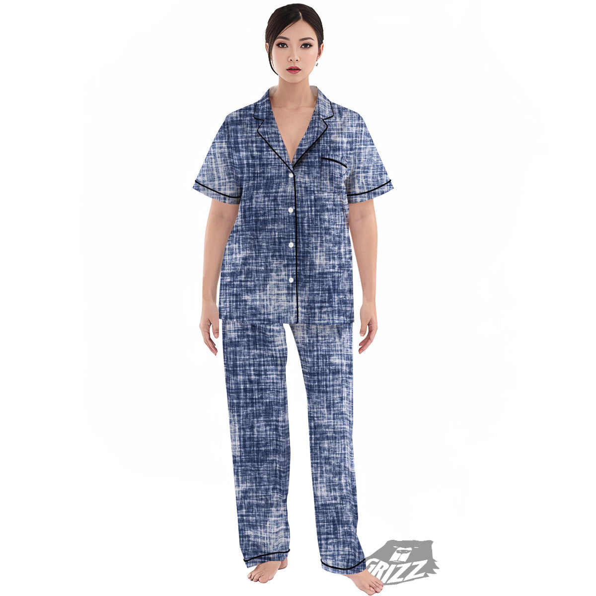 Blue Tie Dye Acid Wash Print Women's Pajamas Set-grizzshop