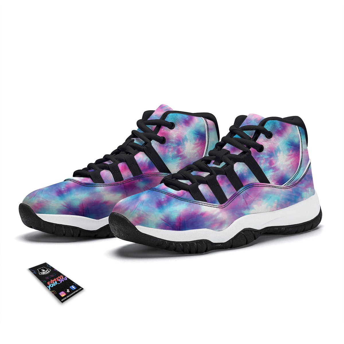 Blue Tie Dye Shibori Black Bball Shoes-grizzshop