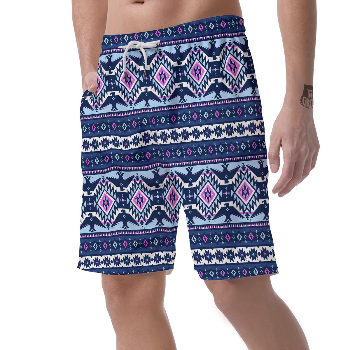 Blue Tribal Aztec Eagles Men's Shorts-grizzshop
