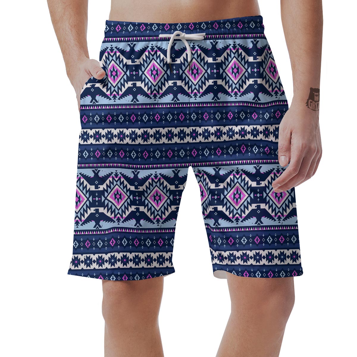 Blue Tribal Aztec Eagles Men's Shorts-grizzshop