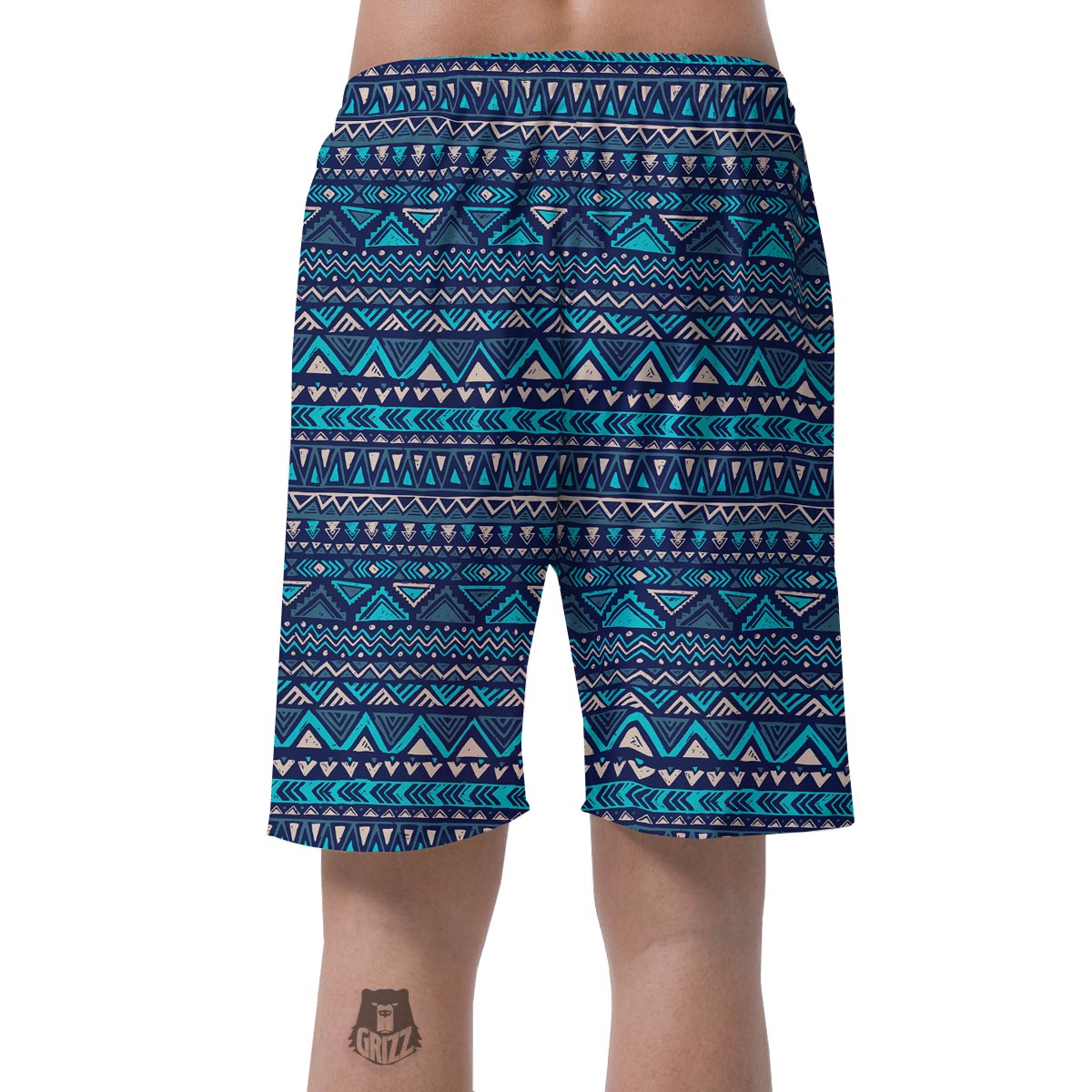 Blue Tribal Aztec Hand Drawn Men's Shorts-grizzshop