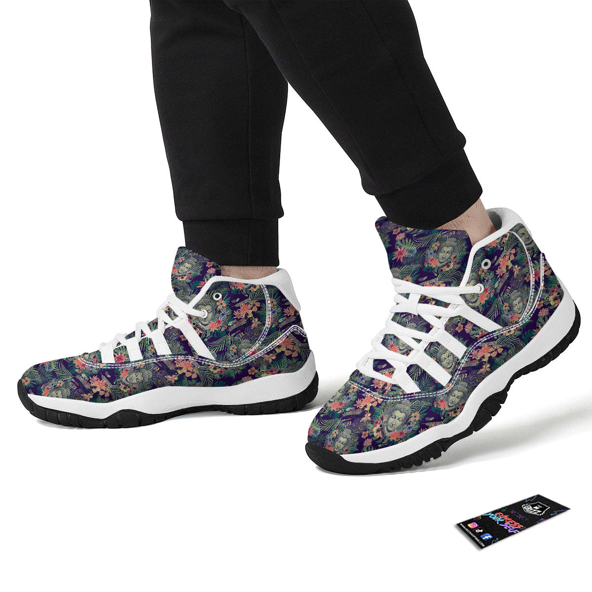 Blue Tropical Buddha White Bball Shoes-grizzshop