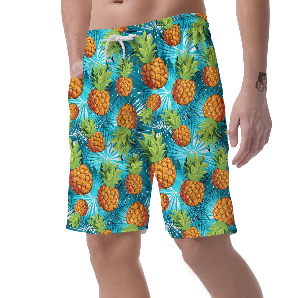 Blue Tropical Hawaiian Pineapple Print Men's Shorts-grizzshop