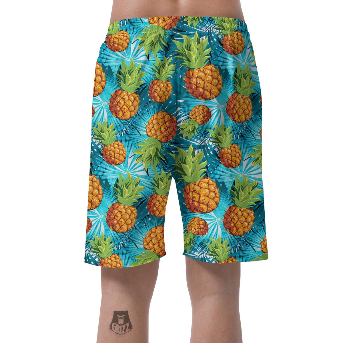 Blue Tropical Hawaiian Pineapple Print Men's Shorts-grizzshop