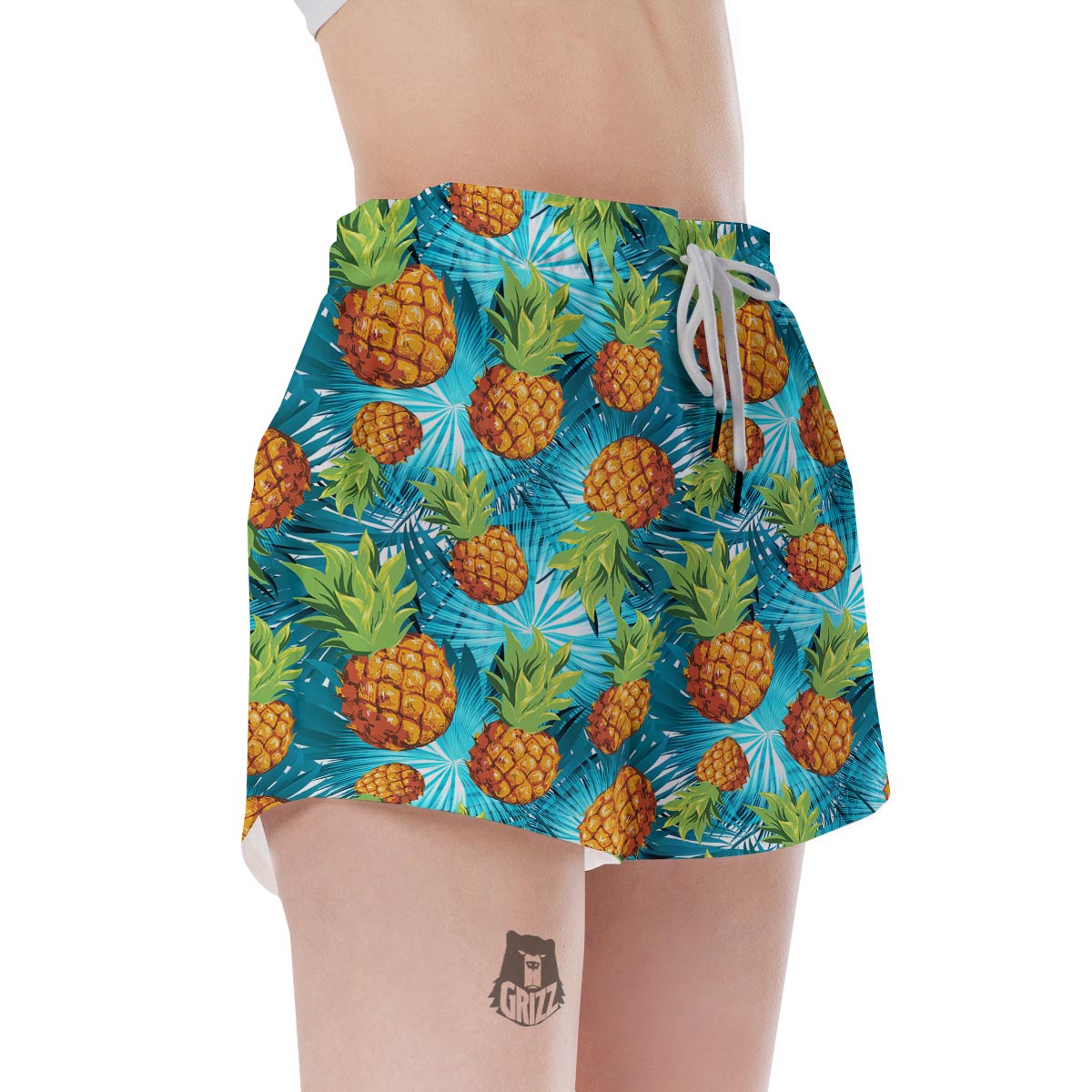 Blue Tropical Hawaiian Pineapple Print Women's Shorts-grizzshop