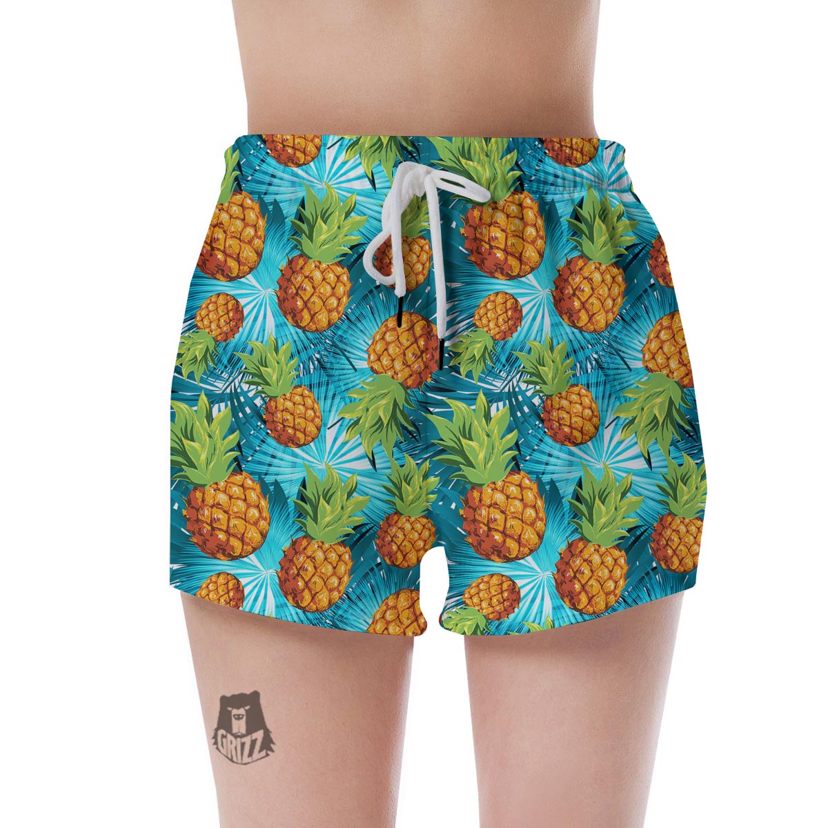 Blue Tropical Hawaiian Pineapple Print Women's Shorts-grizzshop