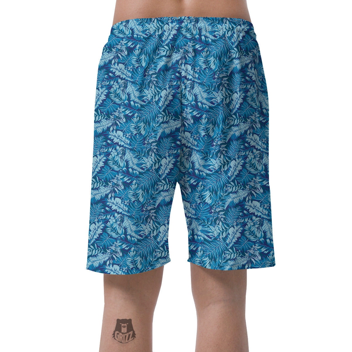 Blue Tropical Leaves Print Men's Shorts-grizzshop