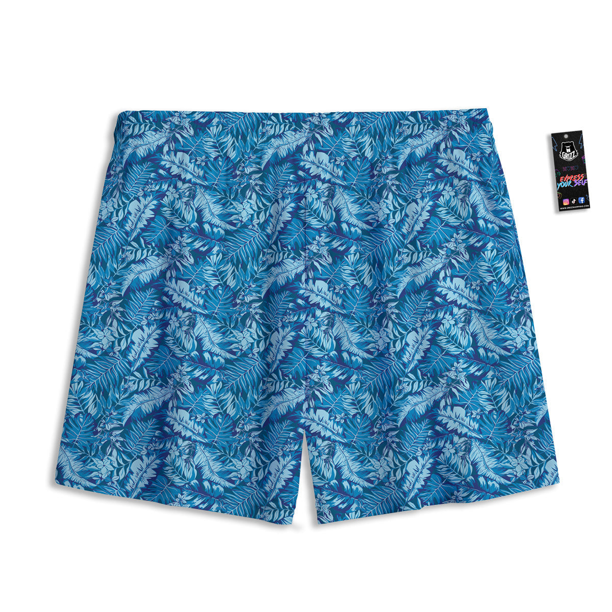 Blue Tropical Leaves Print Mesh Shorts-grizzshop