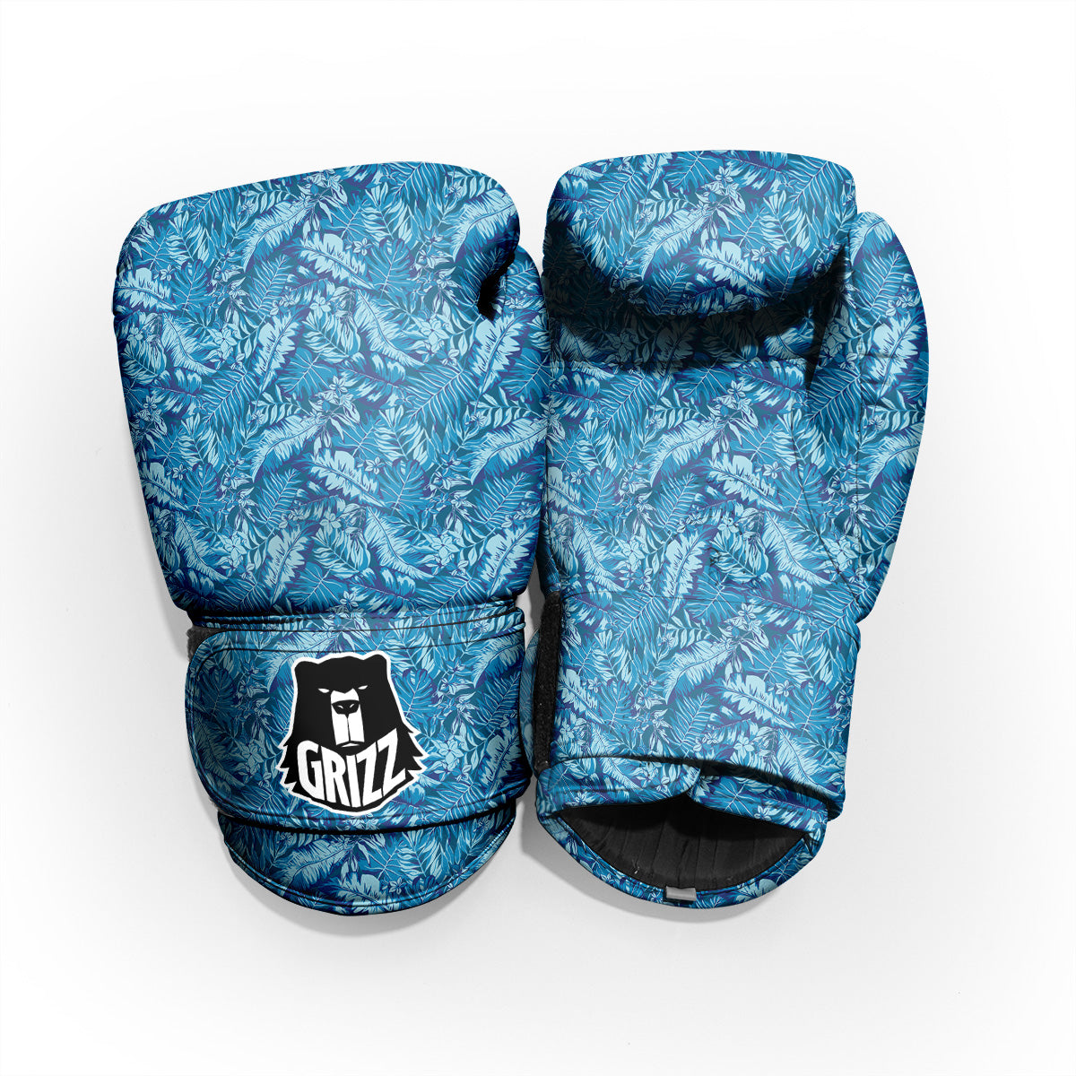 Blue Tropical Leaves Print Sparring Gloves-grizzshop