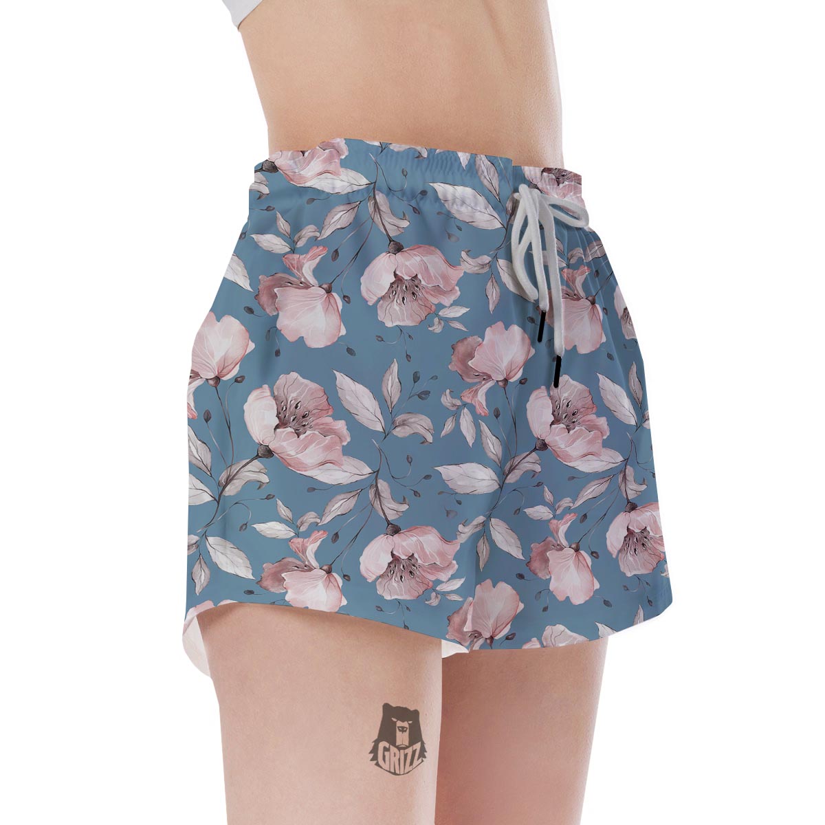 Blue Vintage Floral Print Women's Shorts-grizzshop