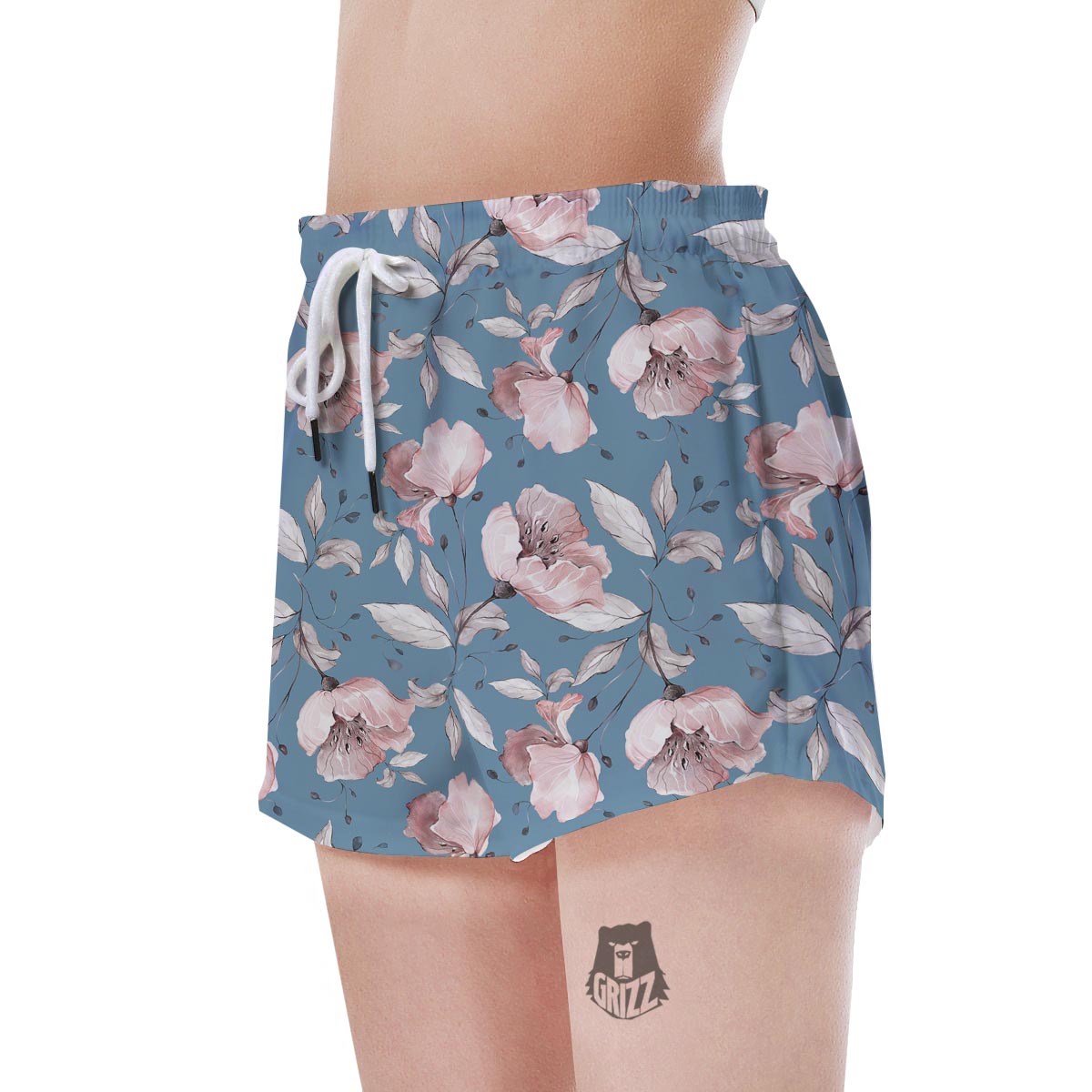 Blue Vintage Floral Print Women's Shorts-grizzshop