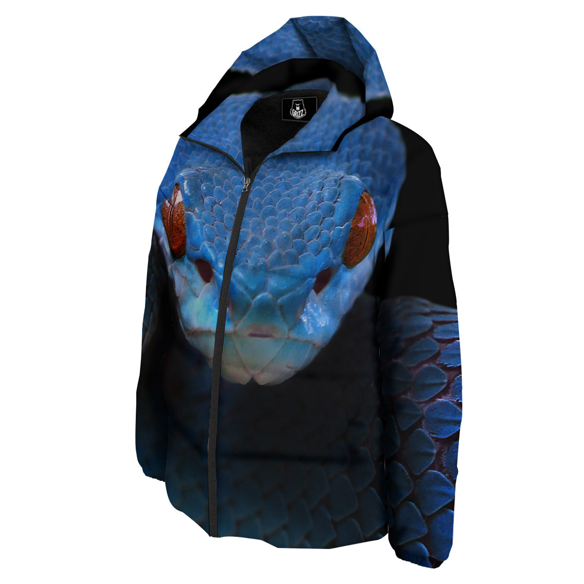 Blue Viper Snake Print Down Jacket-grizzshop