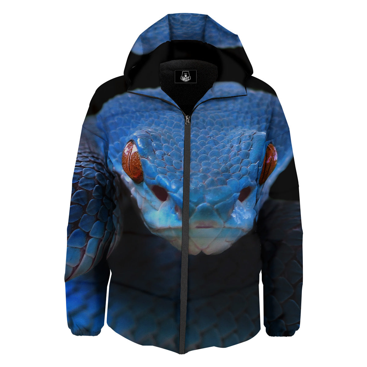 Blue Viper Snake Print Down Jacket-grizzshop