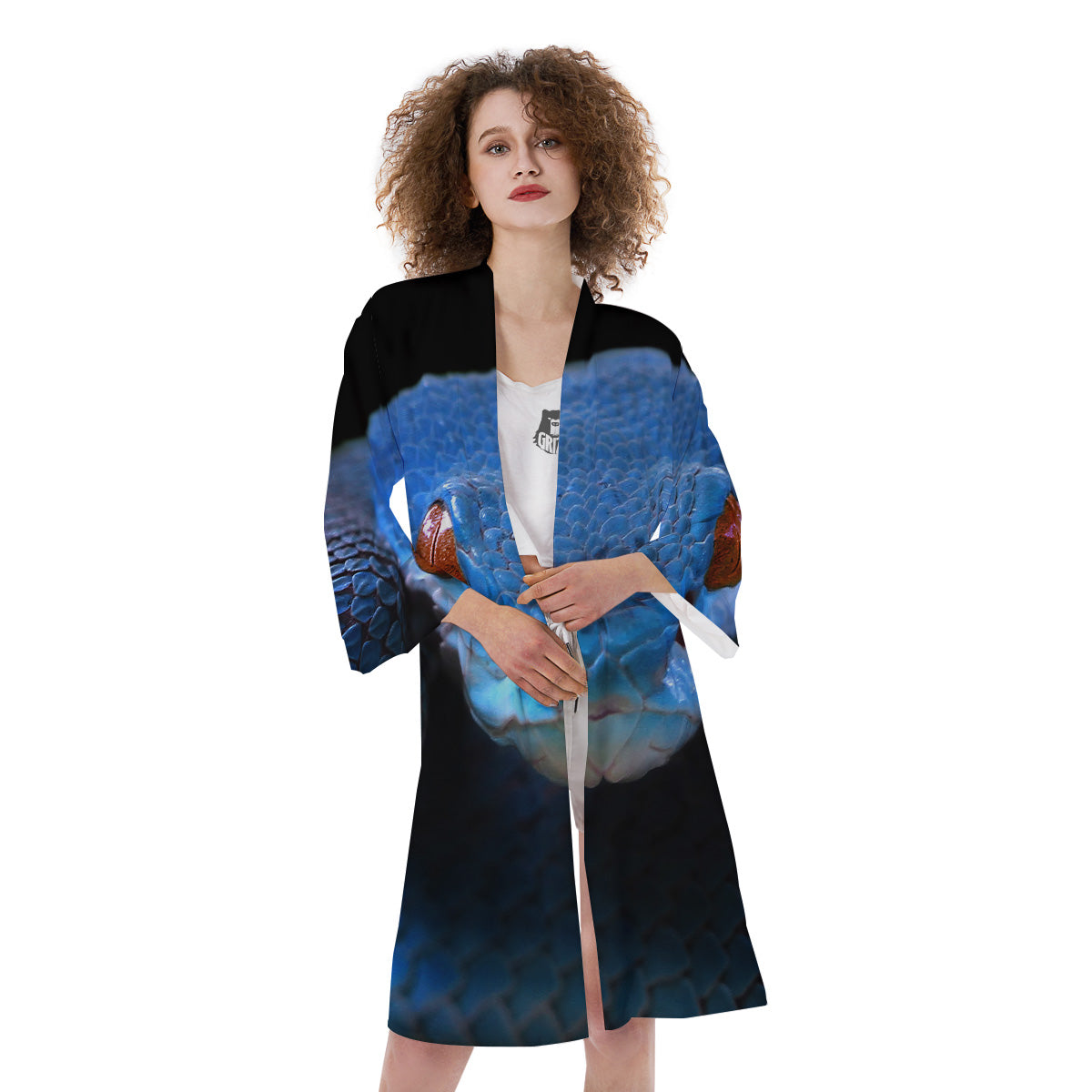 Blue Viper Snake Print Kimono-grizzshop