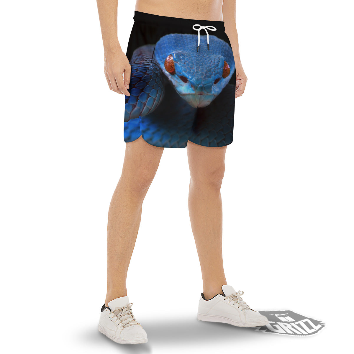 Blue Viper Snake Print Men's Gym Shorts-grizzshop