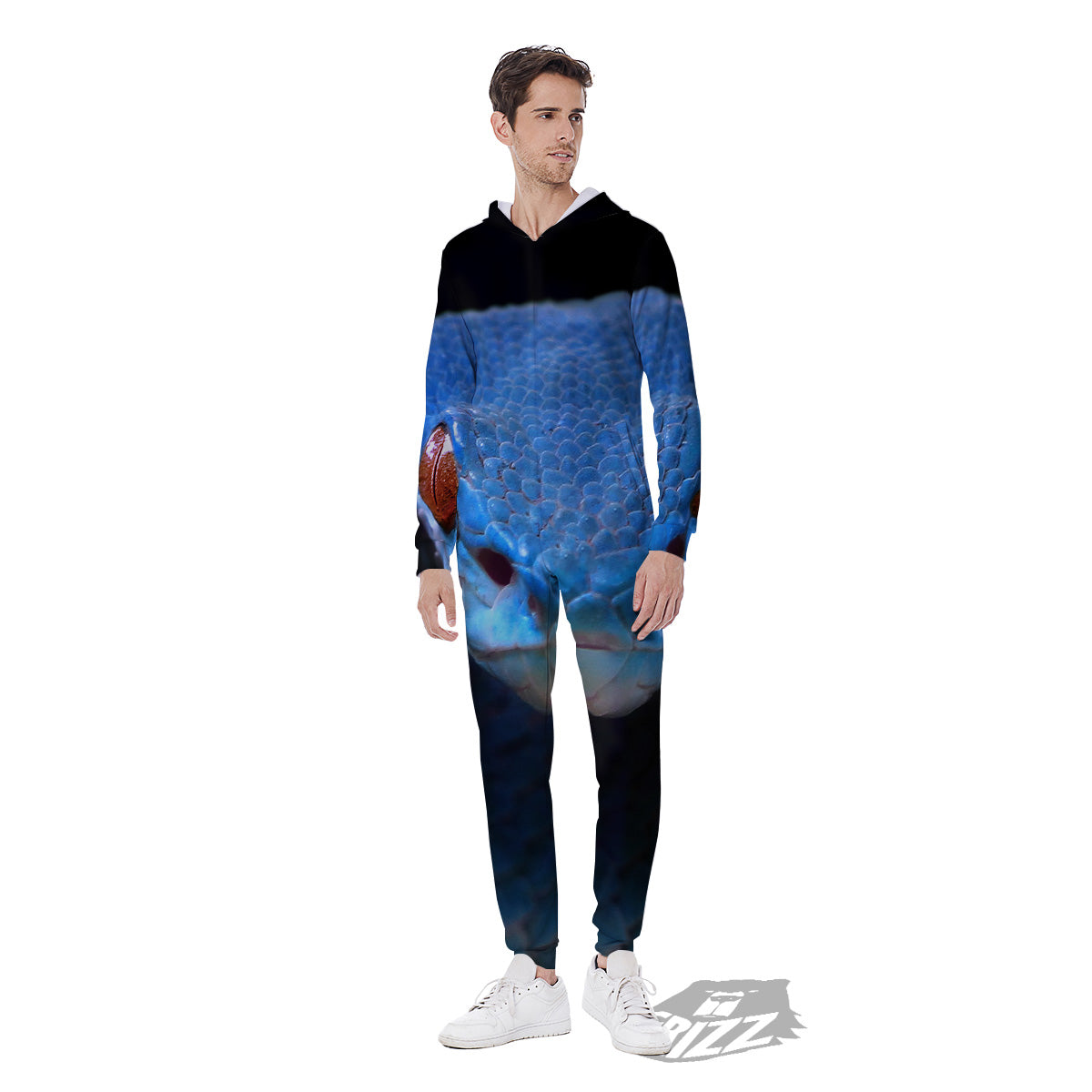 Blue Viper Snake Print Men's Jumpsuit-grizzshop