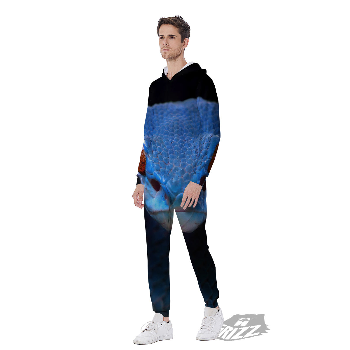 Blue Viper Snake Print Men's Jumpsuit-grizzshop