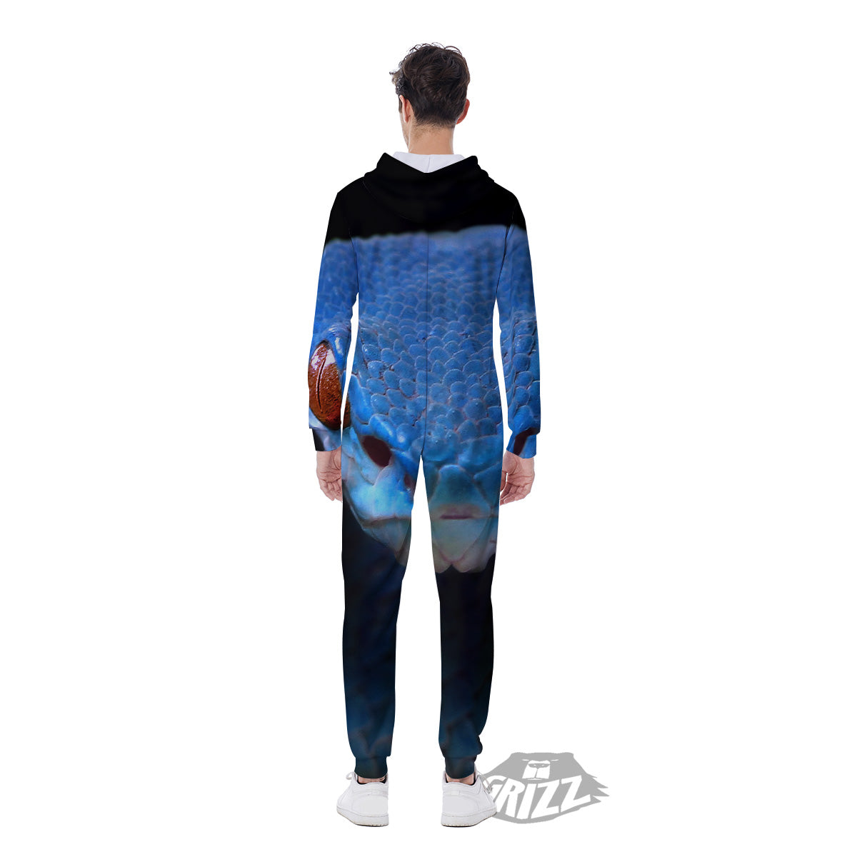 Blue Viper Snake Print Men's Jumpsuit-grizzshop