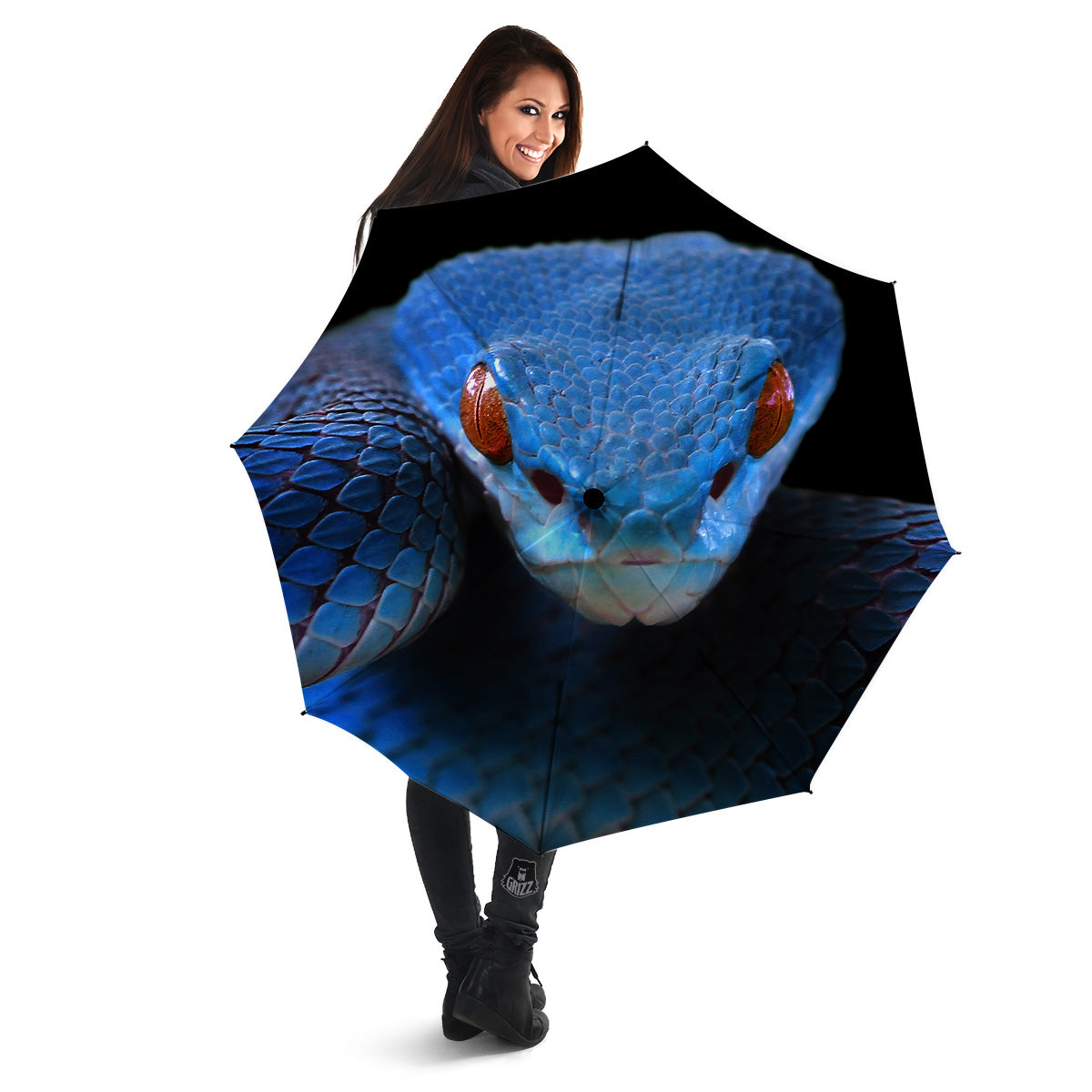 Blue Viper Snake Print Umbrella-grizzshop