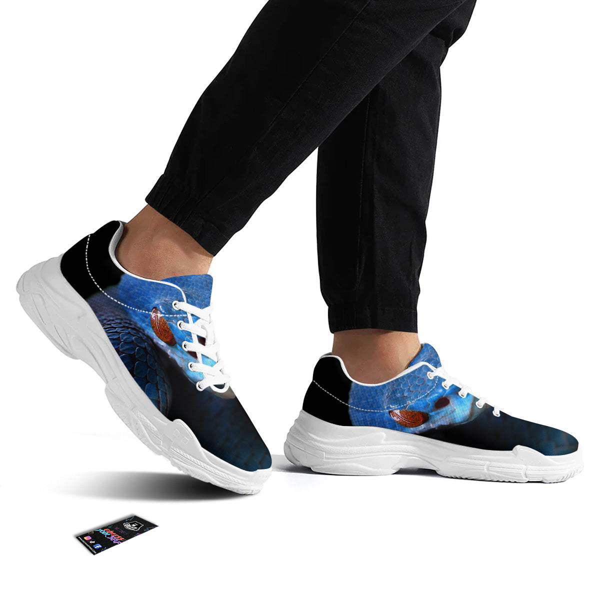 Blue Viper Snake Print White Chunky Shoes-grizzshop