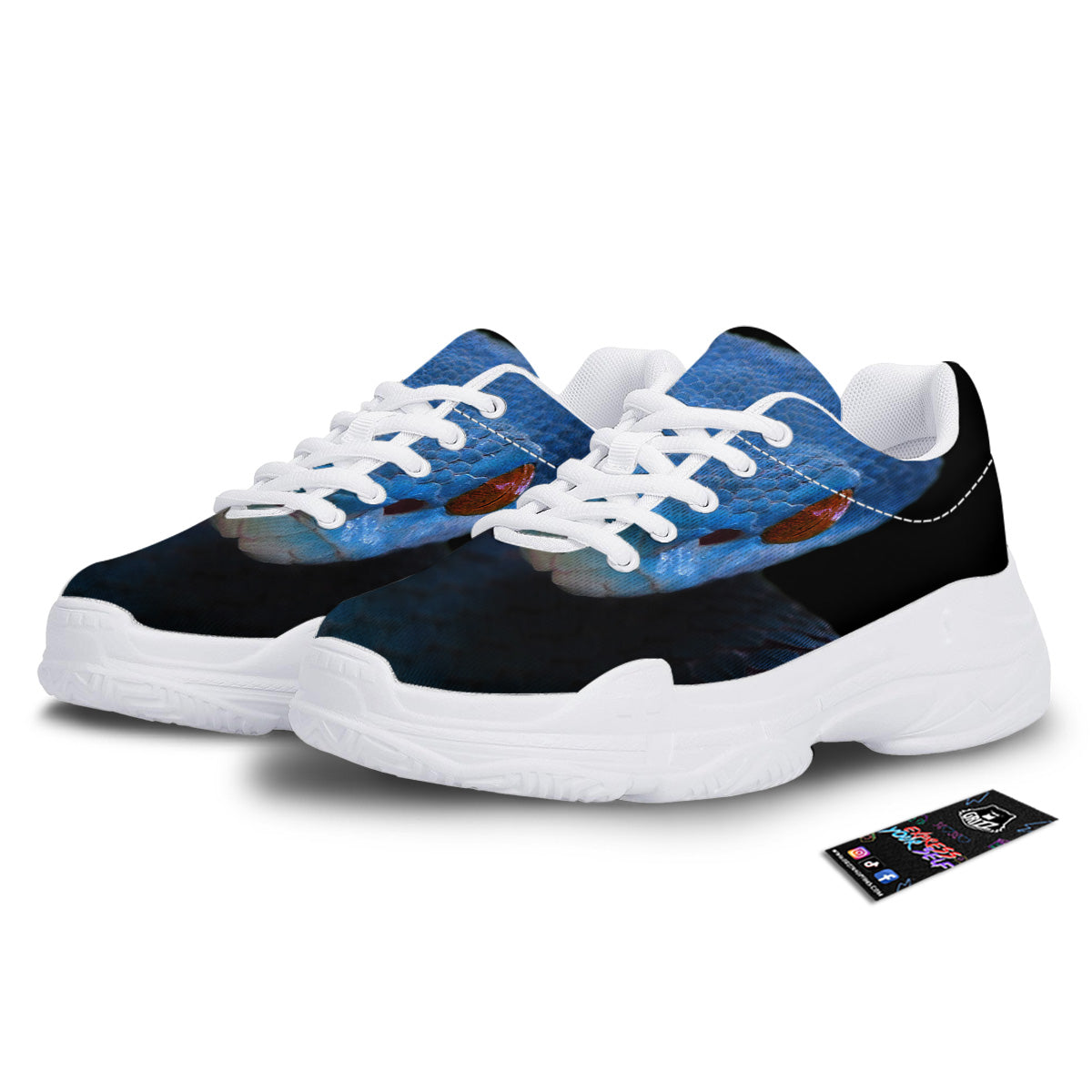 Blue Viper Snake Print White Chunky Shoes-grizzshop