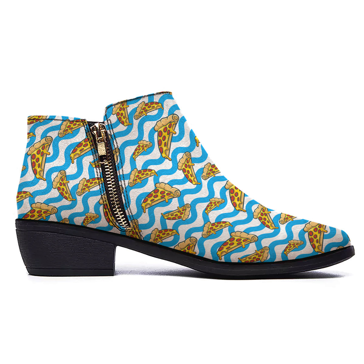 Blue Wave Pizza Print Pattern Ankle Boots-grizzshop